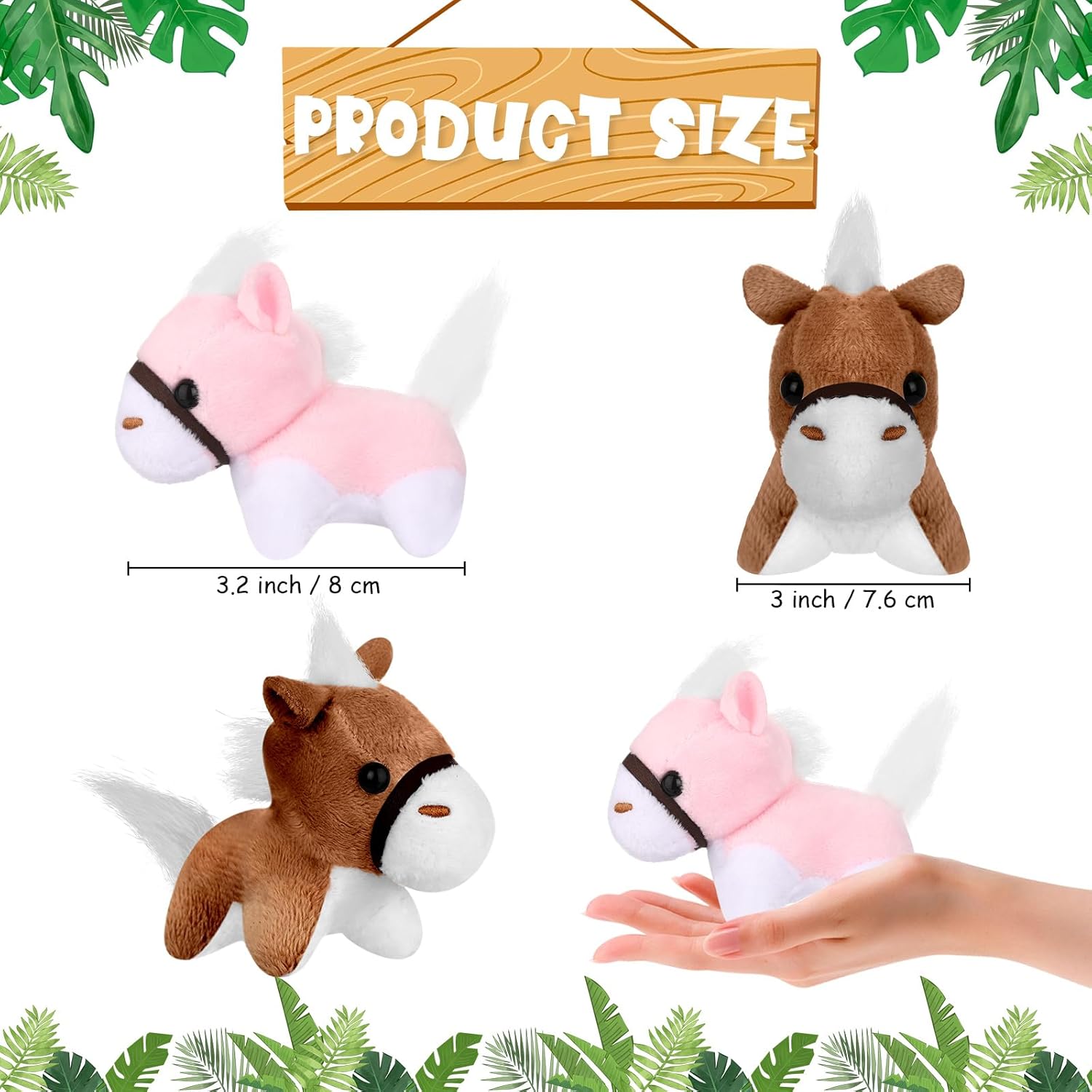 Wettarn 24 Pcs Mini Stuffed Animals Gifts Small Cute Plush Toys for Women Day Classroom Birthday Party Favors, 3.1 Inch(Horse,Mixed Color)