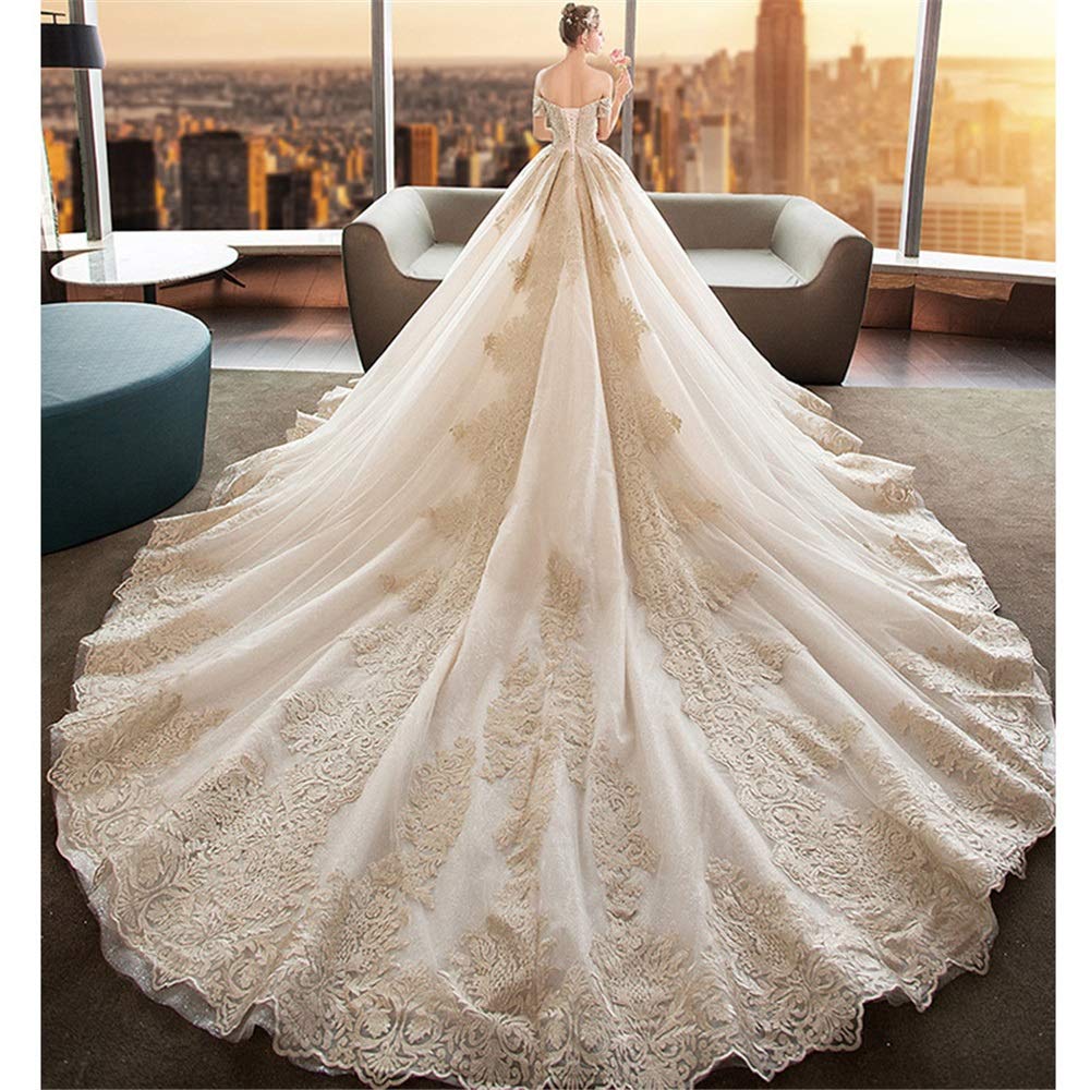 Las Mujeres del Vestido de Novia Tienen Hombros Retro, Delgados Y Elegantes Vestidos Delgados, Vestidos de Novia Tridimensionales, Color de la Foto, l