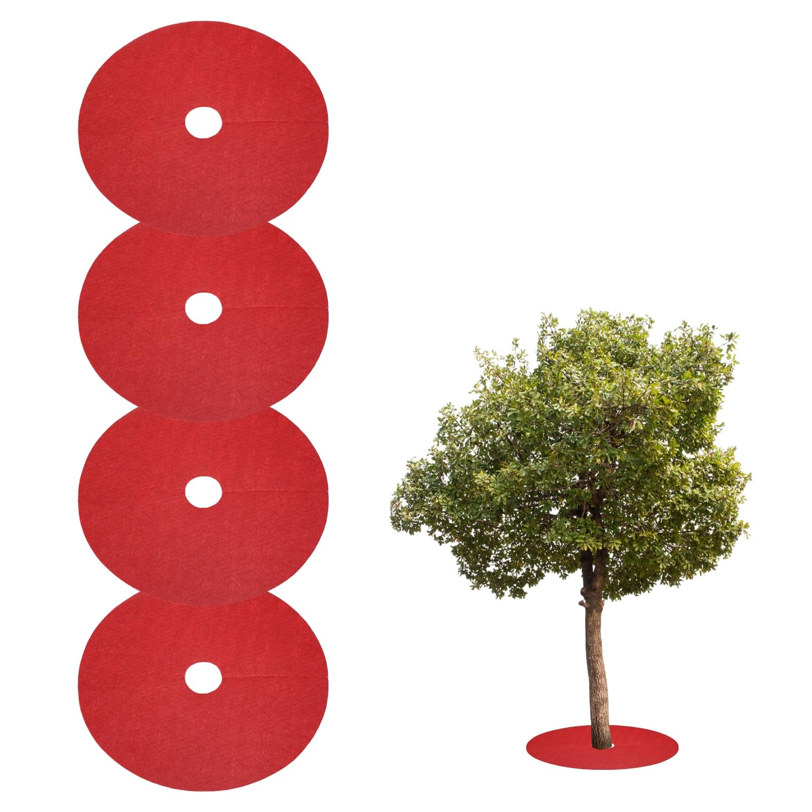 sourcing map 4pcs Tree Mulch Ring 27cm Non-Woven Round Tree Protector Weed Barrier Mat Plant Cover Rings for Weed Grass Control Root Protection, Red