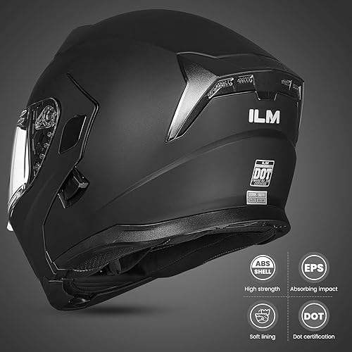 Miniatura 5 de ILM Casco modular de cara completa para motocicleta con visera doble para adultos, luz trasera LED opcional, aprobado por el DOT