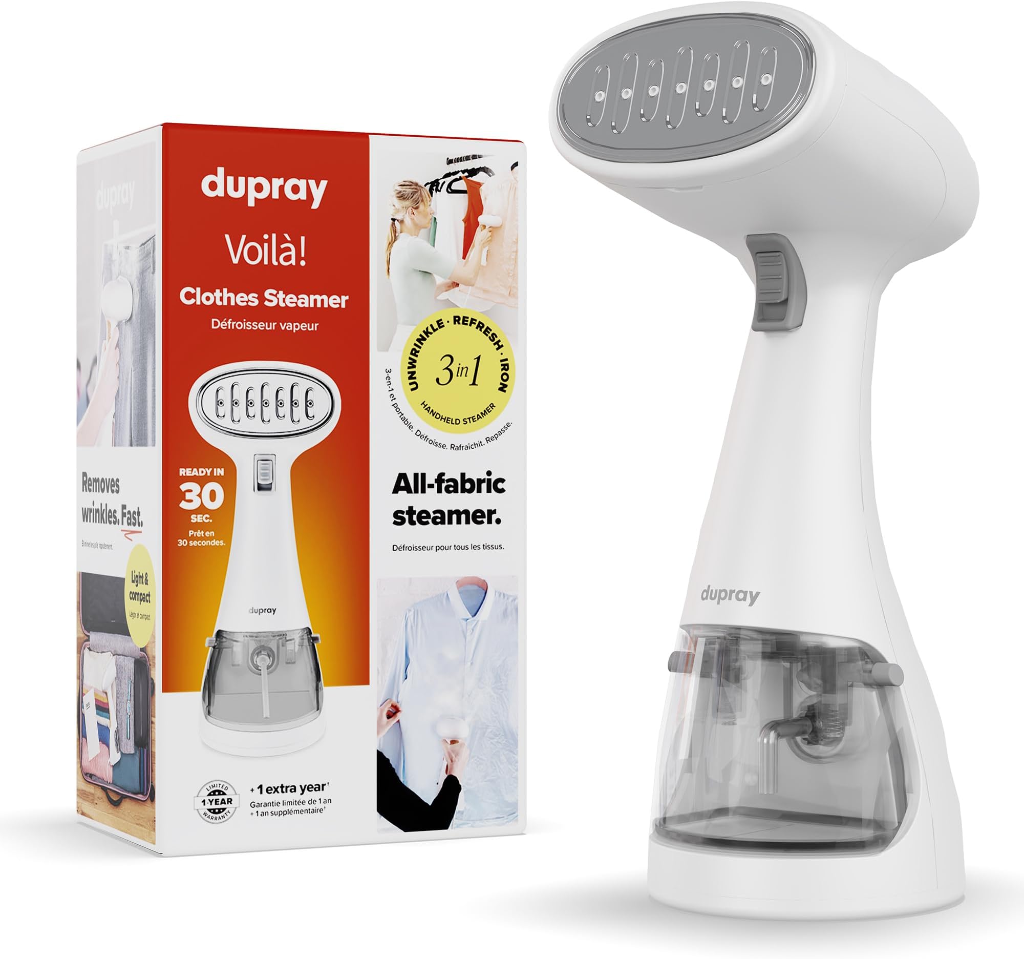 Voila 3-in-1 Steamer for Clothes, Handheld Garment Steaming, Portable Travel Steam for Clothing
