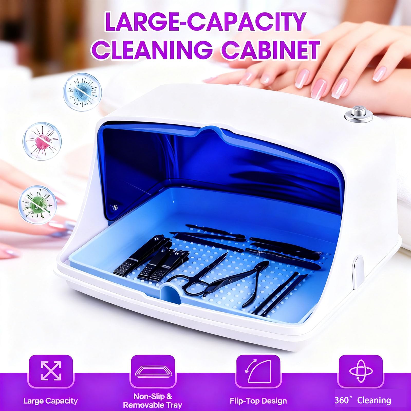 Caja esterilizadora de herramientas de arte de uñas de gran capacidad para salón y uso doméstico, organizador esterilizador profesional para manicura, esteticista, tatuaje y accesorios