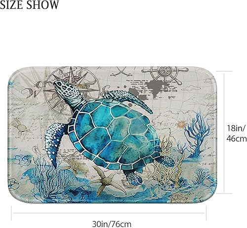 Miniatura 3 de Britimes - Tapetes de baño para baño, antideslizantes, diseño de tortuga azul, cubierta lavable, para decoración de baño, 16 x 24 pulgadas  40.64 x