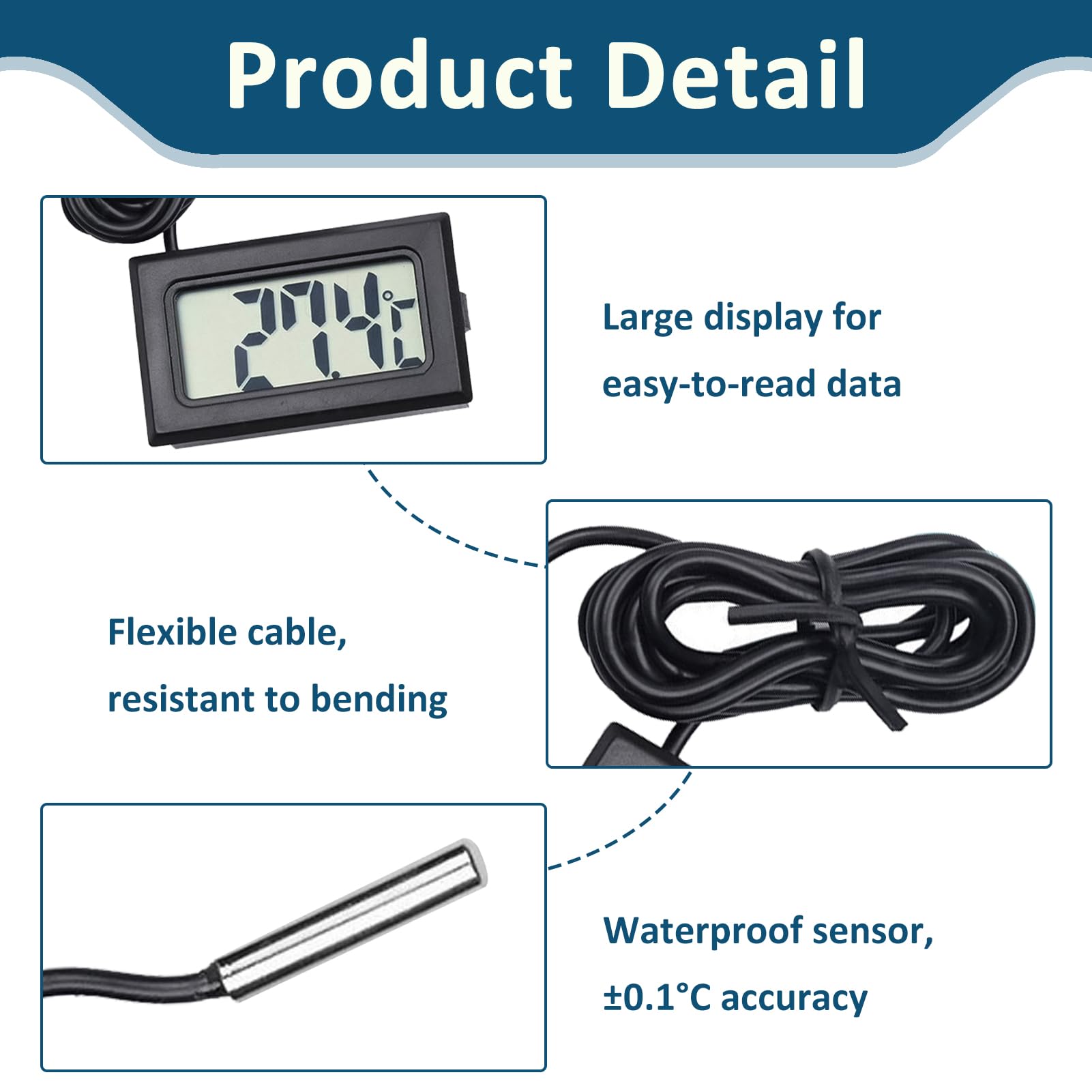 6 Pièces thermometre frigidaire, thermomètre aquarium avec sonde?Mini Thermomètre Numérique LCD Température pour Réfrigérateur et Congélateur, Étanche, Affichage LCD Clair, Fonction Mémoire Min/Max