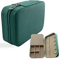 Caixa Organizadora de Joias para Viagem com Divisórias I Porta Joias para Bijuterias I Porta Anéis Brincos Colares Pulseiras I Couro PU Portátil I Three Brothers (Verde)