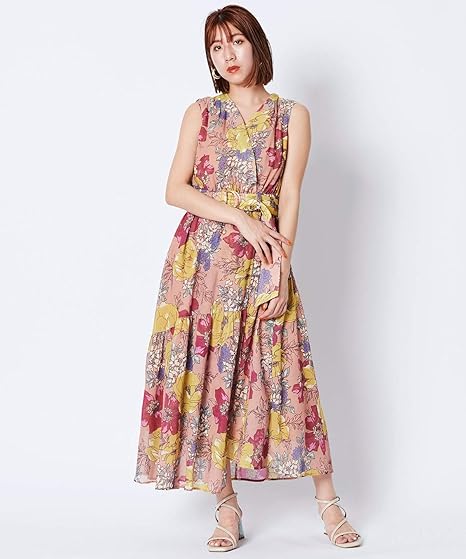 Amazon Co Jp レディアゼル オリジナルビンテージフラワーカシュクールワンピース オレンジ M 服 ファッション小物