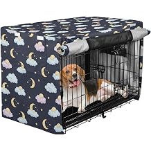 Cartoon Night Sky Dog Crate Cover Waterproof Heavy Duty Pet Kennel Covers with Mesh Windows for Wire Crates, 40 Inch Dog Cage Cover