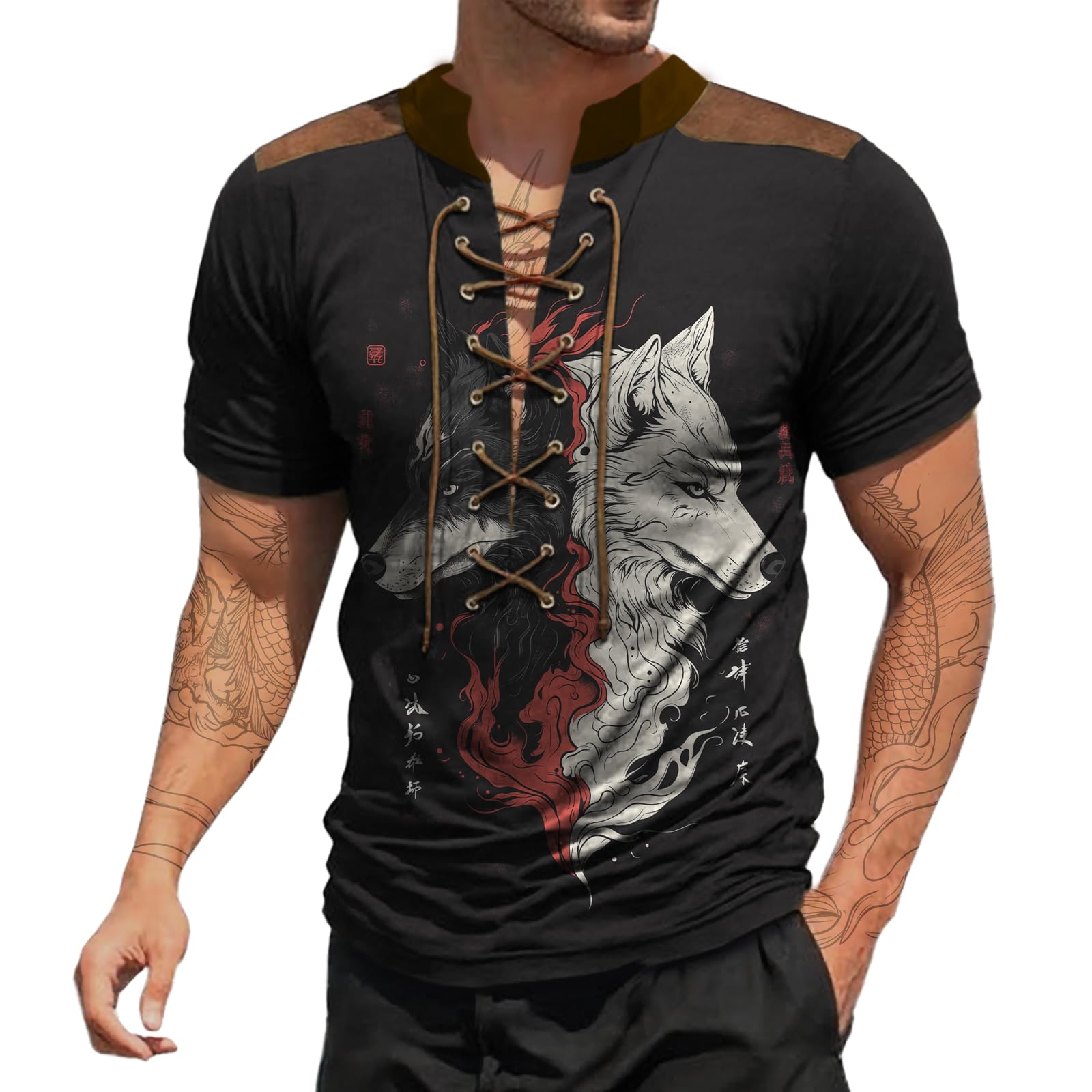 MARSVOVO Mens Fashion Shirts Short Sleeve Lightweight Summer Beach Outdoor Slimming Fit Drawstring Neckline V Neck Tops