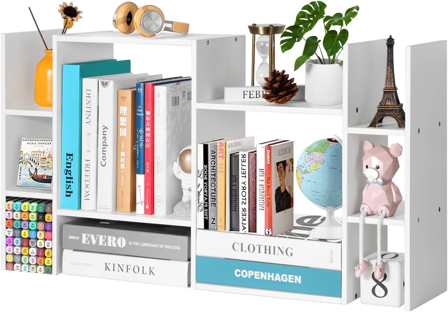 YIGANG Desk Shelf Organizer, 3-Tier Desktop Bookshelf for Computer Desk, Small Tabletop Hutch Storage Rack, Wood Office Supplies Organizer for Dorm, Home & Student (29 Inch Wide)，White