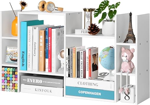 YIGANG Desk Shelf Organizer, 3-Tier Desktop Bookshelf for Computer Desk, Small Tabletop Hutch Storage Rack, Wood Office Supplies Organizer for Dorm, Home & Student 29 Inch Wide,White