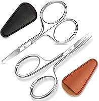 ESVIENS 2-Pack Precision Eyebrow & Nose Hair Scissors - Stainless Steel Rounded Tip Trimmers for Safe Beard, Mustache, Facial Hair Grooming, Travel-Friendly for Men Women