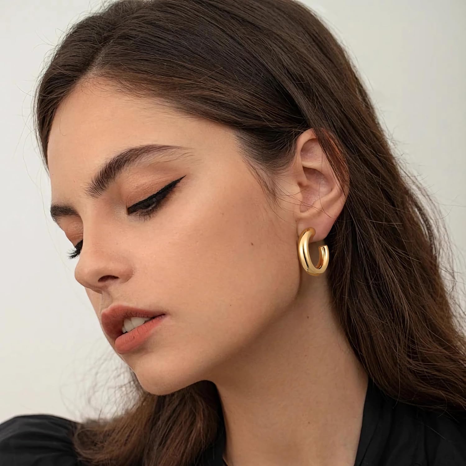 Gacimy Chunky Hoop Earrings for Women 14K Gold Plated, 925 Sterling Silver Post Hoops for Women - Image 3