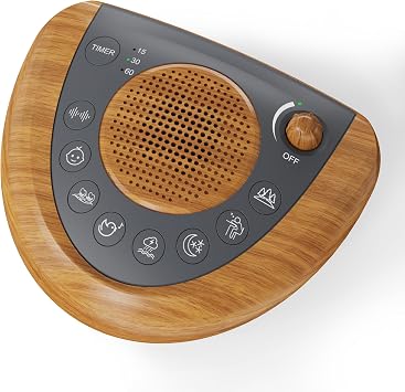 Raynic Noise Machine, Battery Powered Sound Machine, Portable Sleep Machine with 36 Natural Soothing Sounds, Timer, USB Port, Headphone Jack for Baby, Kids, Adults, Travel, Office Yellow Wood Grain
