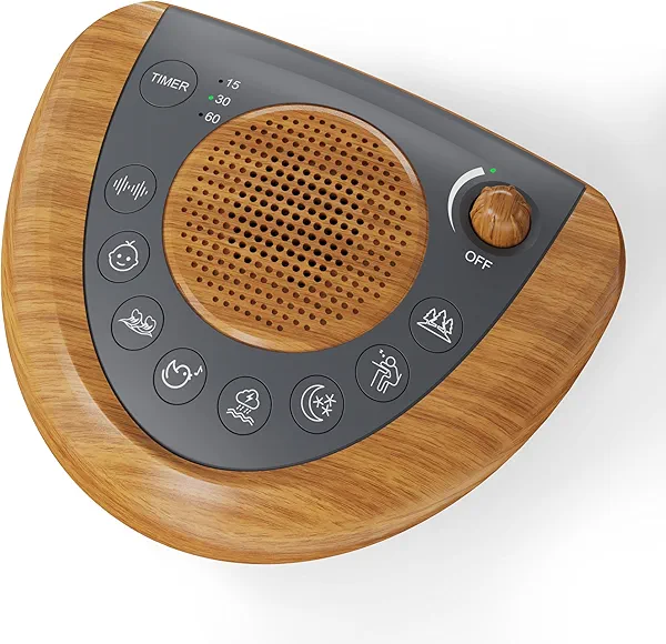 Raynic Noise Machine, Battery Powered Sound Machine, Portable Sleep Machine with 36 Non-Looping Soothing Sounds, USB Charging, Lullabies for Baby, Adults, Travel, Office (Yellow Wood Grain)