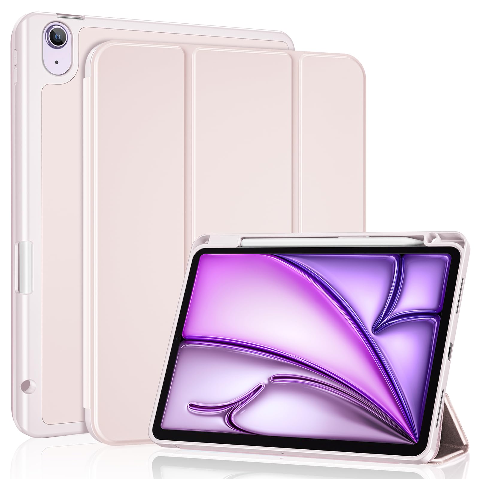 ProCase Hülle für iPad Air 11 Zoll (M3 2025/M2 2024)/ iPad Air 6/5/4 Gen 10,9 Zoll (2022/2020) mit Stifthalter, Case Cover für iPad Air 11”/10,9” -Hellrosa
