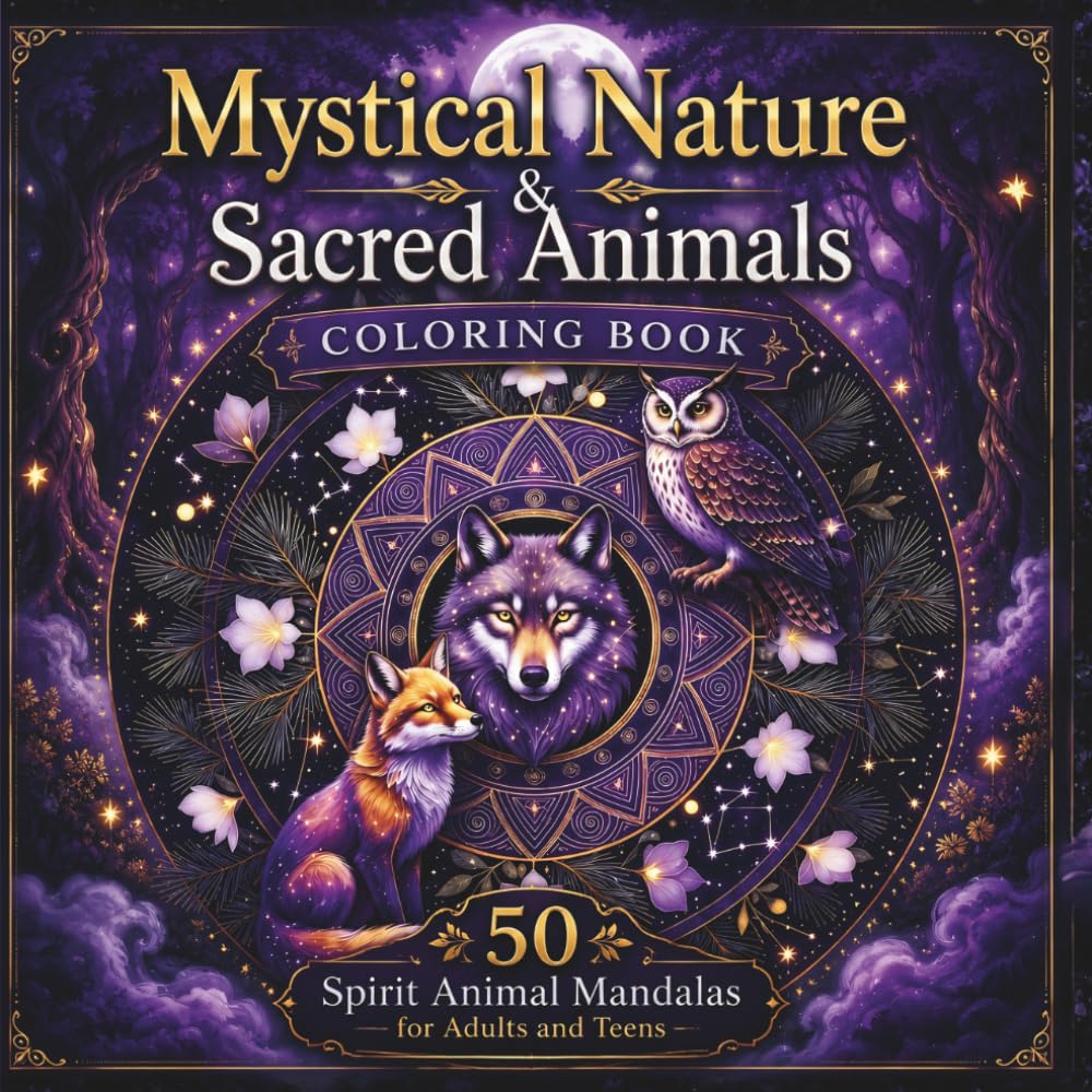 Mystical Nature & Sacred Animals Coloring Book: 50 Spirit Animal Mandalas for Adults | Wolf, Owl, Fox, Deer, Hummingbird, Bear, Eagle & More: The Sacred Animal Oracle Coloring Collection, Vol. 1