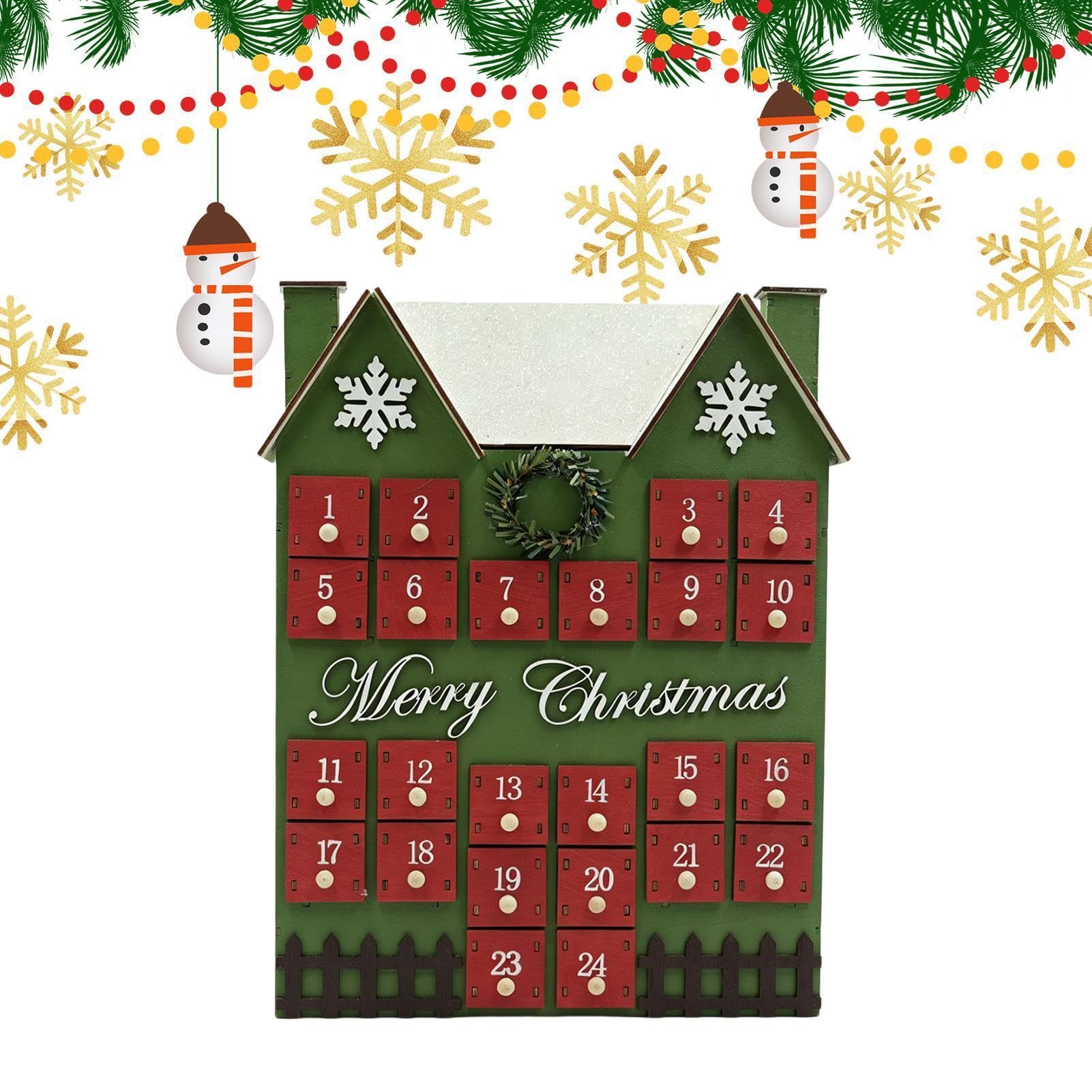 Calendrier de l'Avent en Bois Décoration de Noël en Forme de Maison 24