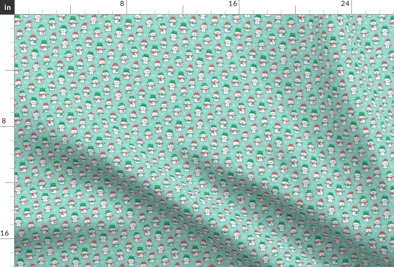 Spoonflower Fabric - Winter Christmas Snowman Snowflakes Red Green Mint Tiny Small Snow Printed on Chiffon Fabric by The Yard - Sewing Fashion Apparel Dresses Home Decor