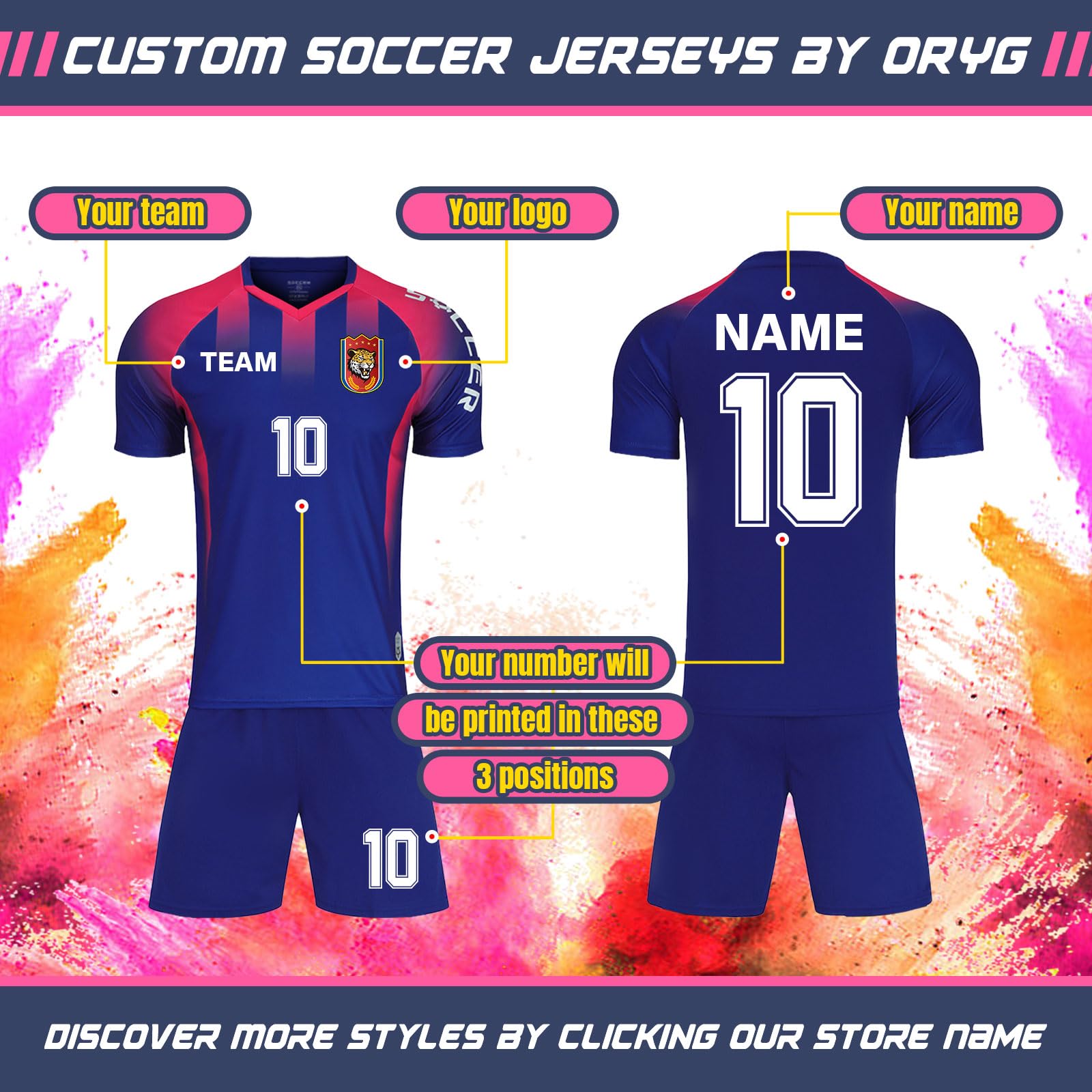 ORYG Custom Soccer Jerseys for Boys Girls Personalized Soccer Team Uniforms for Women Men with Name Number Logo Team Name Neon Green