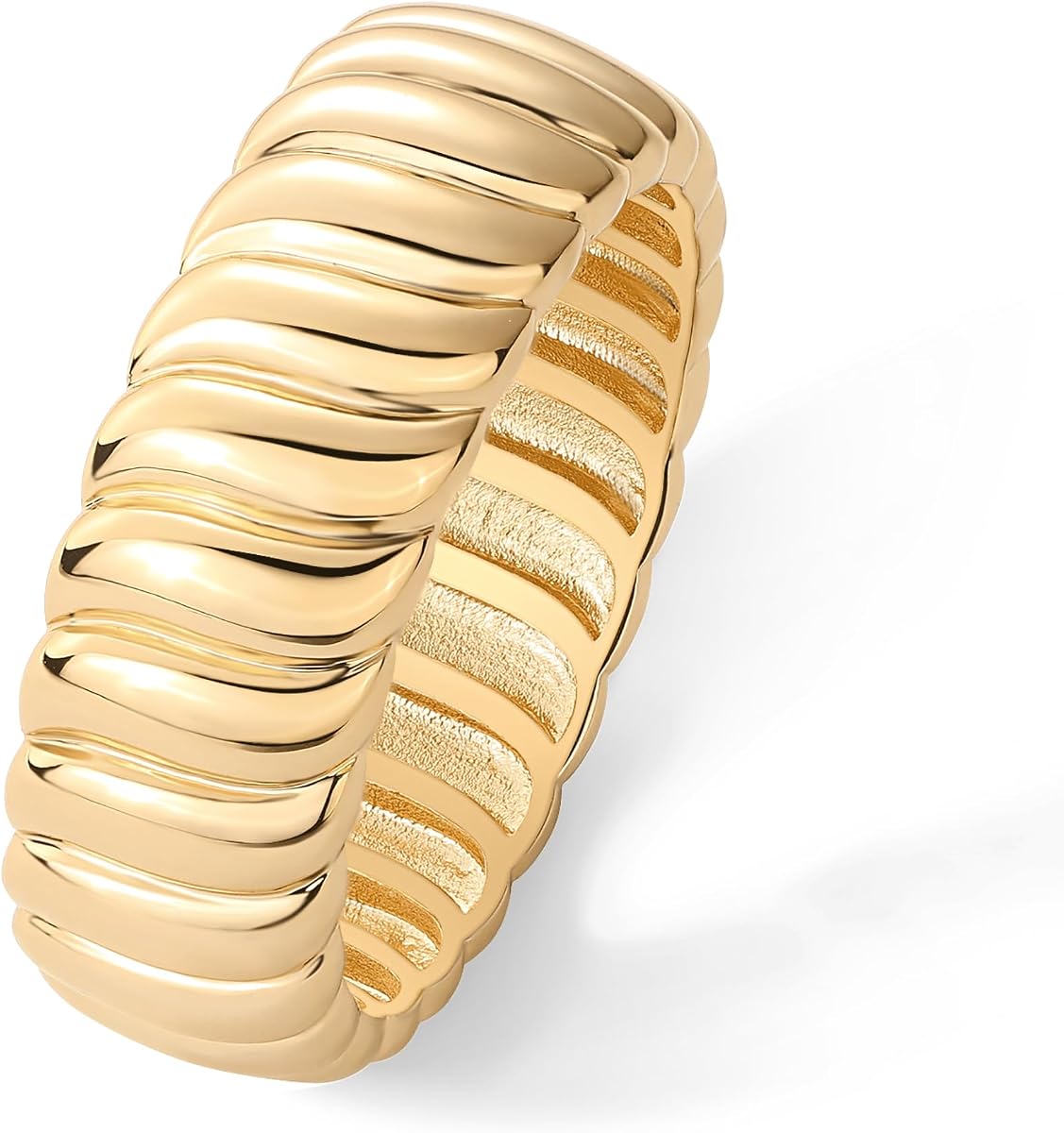 Anillo llamativo grueso chapado en oro de 14 quilates | Banda ancha gruesa y apilable para mujer