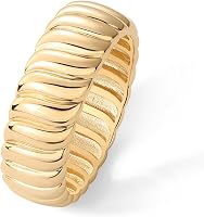 PAVOI 14K Gold Plated Chunky Statement Ring for Women - Stackable 7mm Wide Band Size 8 with CZ Bling