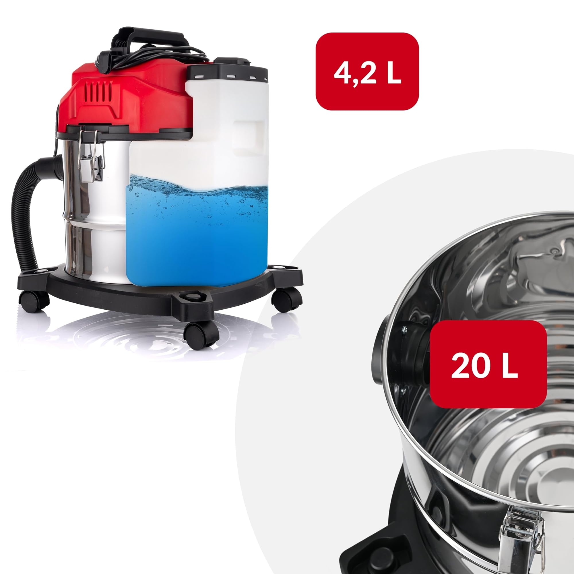 LEHMANN Lavatappeti con Contenitore da 20 L – 1600 W – Aspirapolvere Lava Tappeti e Divani - Filtro HEPA – Serbatoio detergente da 4,3 l – Pulitore Tappezzeria - Spruzza, Pulisce e Aspira