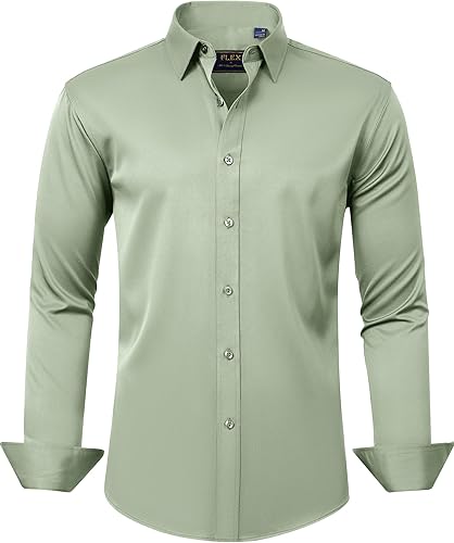 J.VER Men's Dress Shirts Solid Long Sleeve Stretch Wrinkle-Free Formal Shirt Business Casual Button Down Shirts
