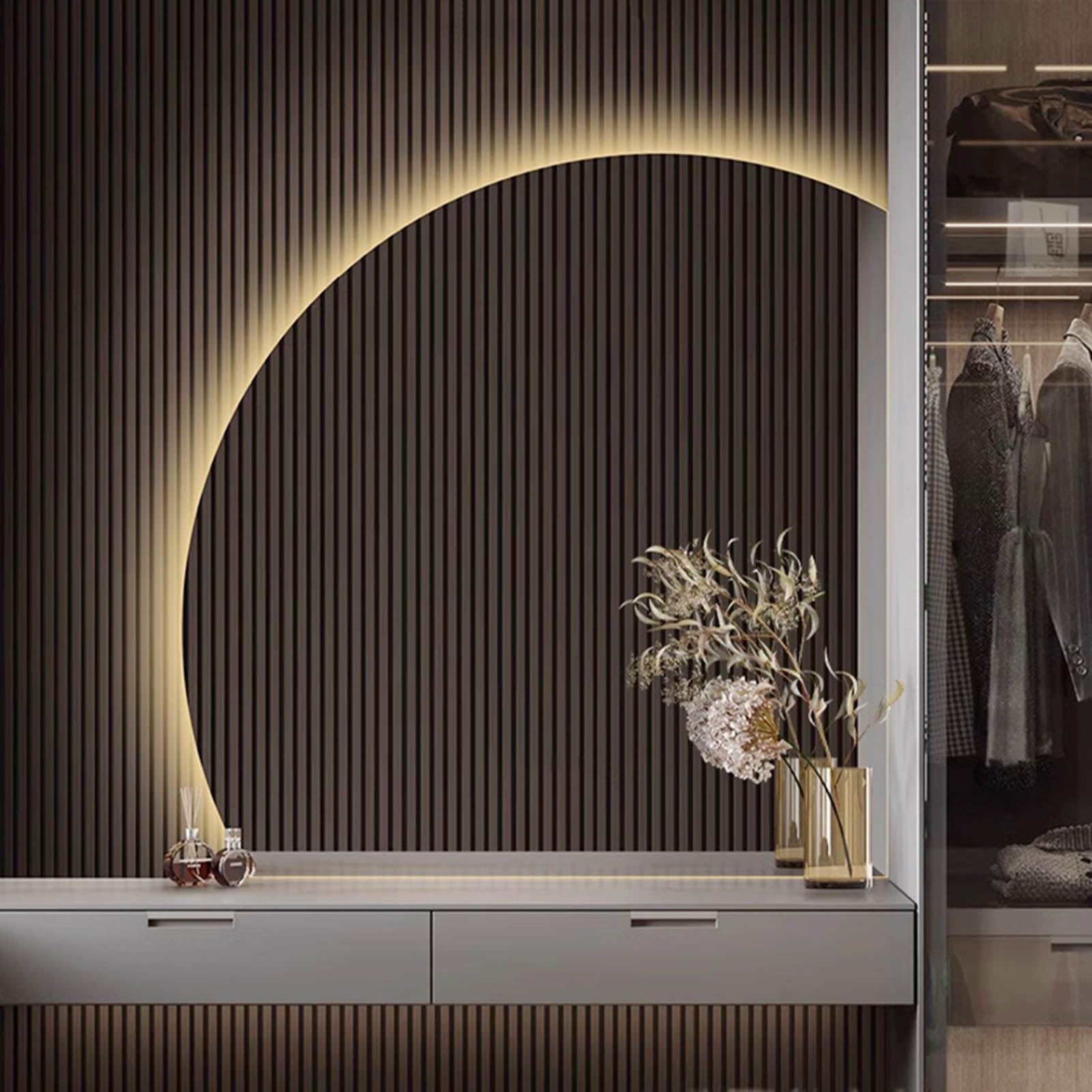 101.6 cm 91.4 cm Half Moon Frameless Vanity LED Mirror do łazienki, 3 kolory ściemniane, podświetlane przeciwmgielne 81 cm 71 cm inteligentna ściana dekoracyjna sypialnia (prawy poniżej cięcia, 80 cm