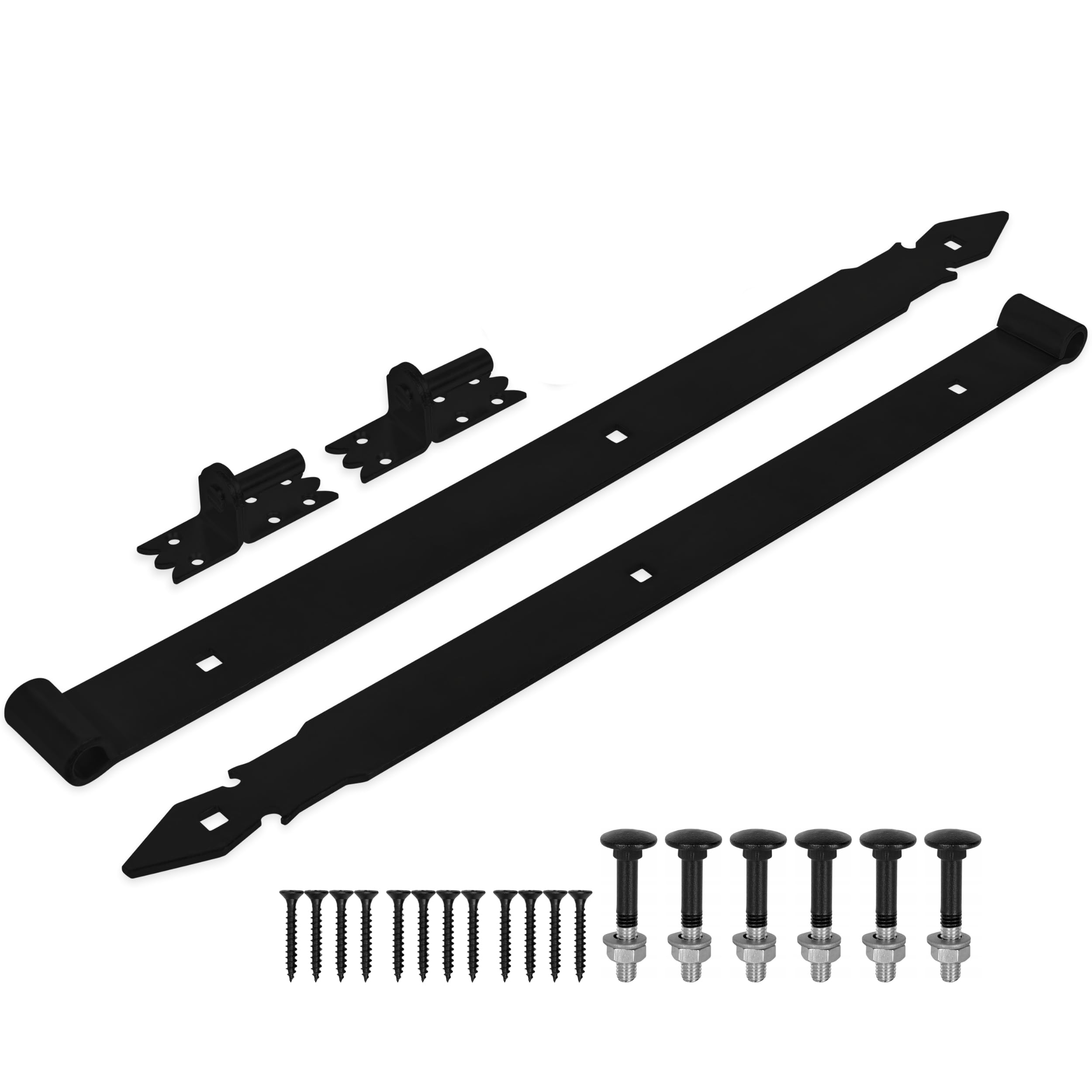 Ladenband mit Kloben 2 St. - Dekorative Torband 600 x 45 mm - Schwarz Pulverbeschichtet Türband - Torscharnier - Torbeschlag - Türbeschlag - Baubeschlag