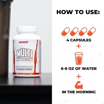 Huge Multi, Multivitamin for Men, High-Performance All-in-One Formula for Athletes & Bodybuilding, Vitamin & Mineral Replenishment, Supports Immune System & Healthy Hormone Levels (120 Capsules)