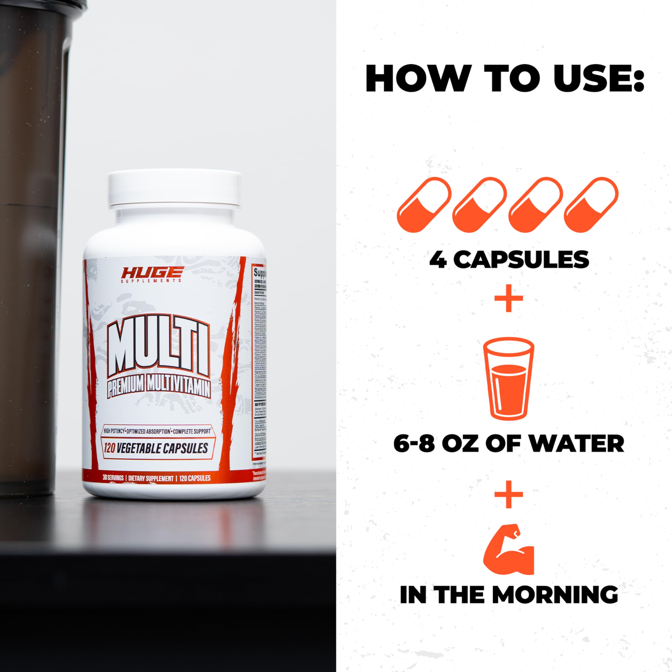 Huge Multi, Multivitamin for Men, High-Performance All-in-One Formula for Athletes & Bodybuilding, Vitamin & Mineral Replenishment, Supports Immune System & Healthy Hormone Levels (120 Capsules) — Amazon image 6