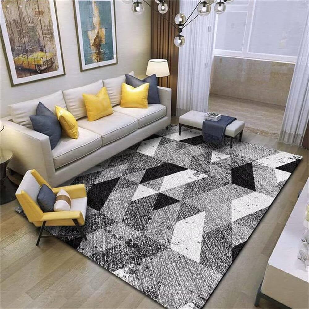 Alfombra Lavable Salón de geometría Alfombra Carretera Gris alfombras de Dormitorio Alfombras Infantiles Habitacion Alfombra Gateo Bebe decoración casa180x250CM
