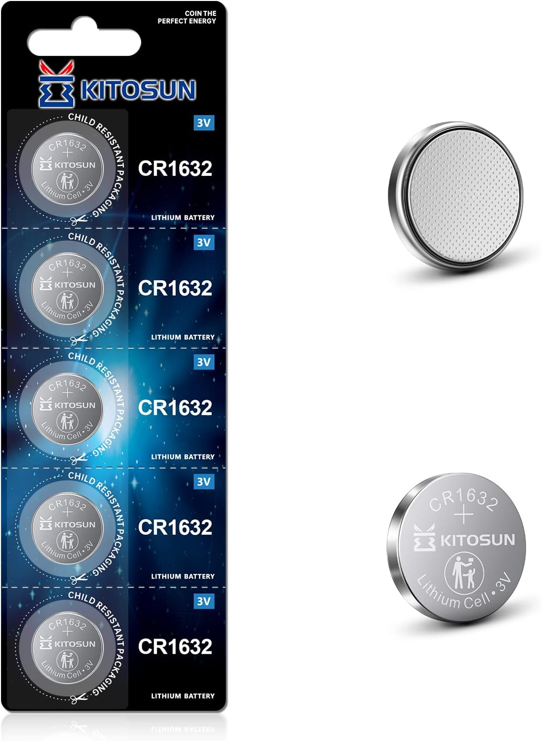 KITOSUN CR1632 3V Lithium Coin Battery – CR 1632 Lithium Cell Button Batteries Replacement for Toyota Prius Car Key Fob Remote Tire Pressure Heart Rate Monitor Sensors Garmin VivoFit Dog Collar