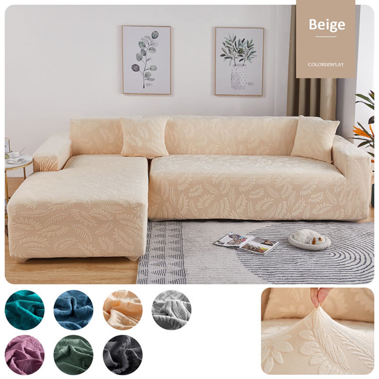 Bankhoes Hoekbank Stretch Fluweel Antislip Beschermhoes