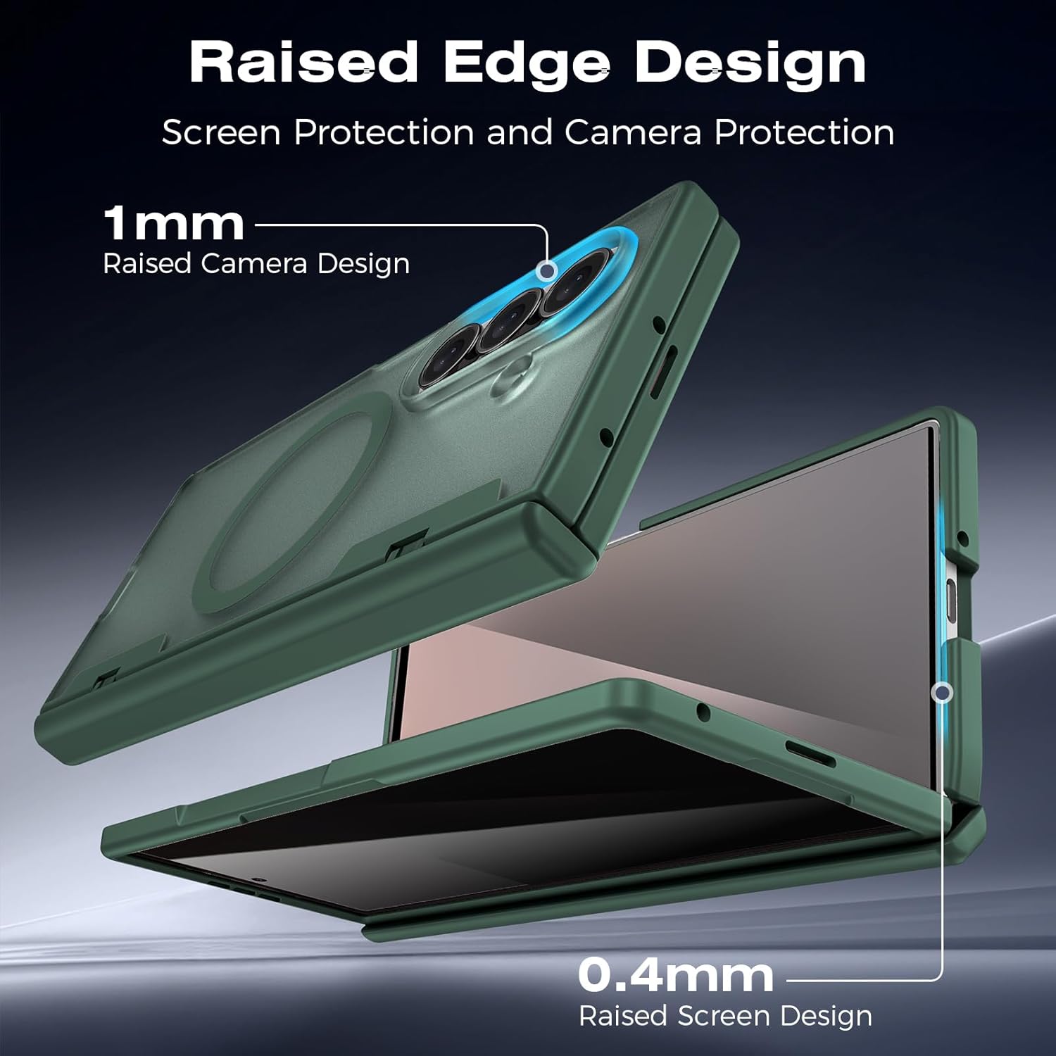 Ruky for Z Fold 7 Case, [Compatible with MagSafe] with Built-in Privacy Screen Protector & Hinge Protection, Protective Translucent Hard Magnetic Magnet Phone Case for Samsung Galaxy Z Fold 7, Green