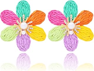 ハンドメイド ラフィア イヤリング キュート ボーホー ラタン ダングル ラージ イヤリング 軽量 ストロー サマー ドロップ ダングル イヤリング 女性用