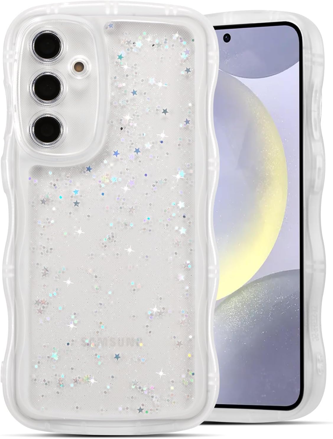coque Samsung s25 Edge – QLTYPRI Coque pour Samsung Galaxy S25 Edge – Mignon cadre ondulé transparent à paillettes pour filles et femmes – Transparente – Antichoc – Coque en TPU souple pour Galaxy S25 Edge – Transparente
