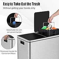 Vista 6 de Goplus Basurero de cocina, 2 botes de basura doble de 8 galones (2 x 30 L) con cubos interiores, 2 compartimentos y tapas con bisagras, contenedores