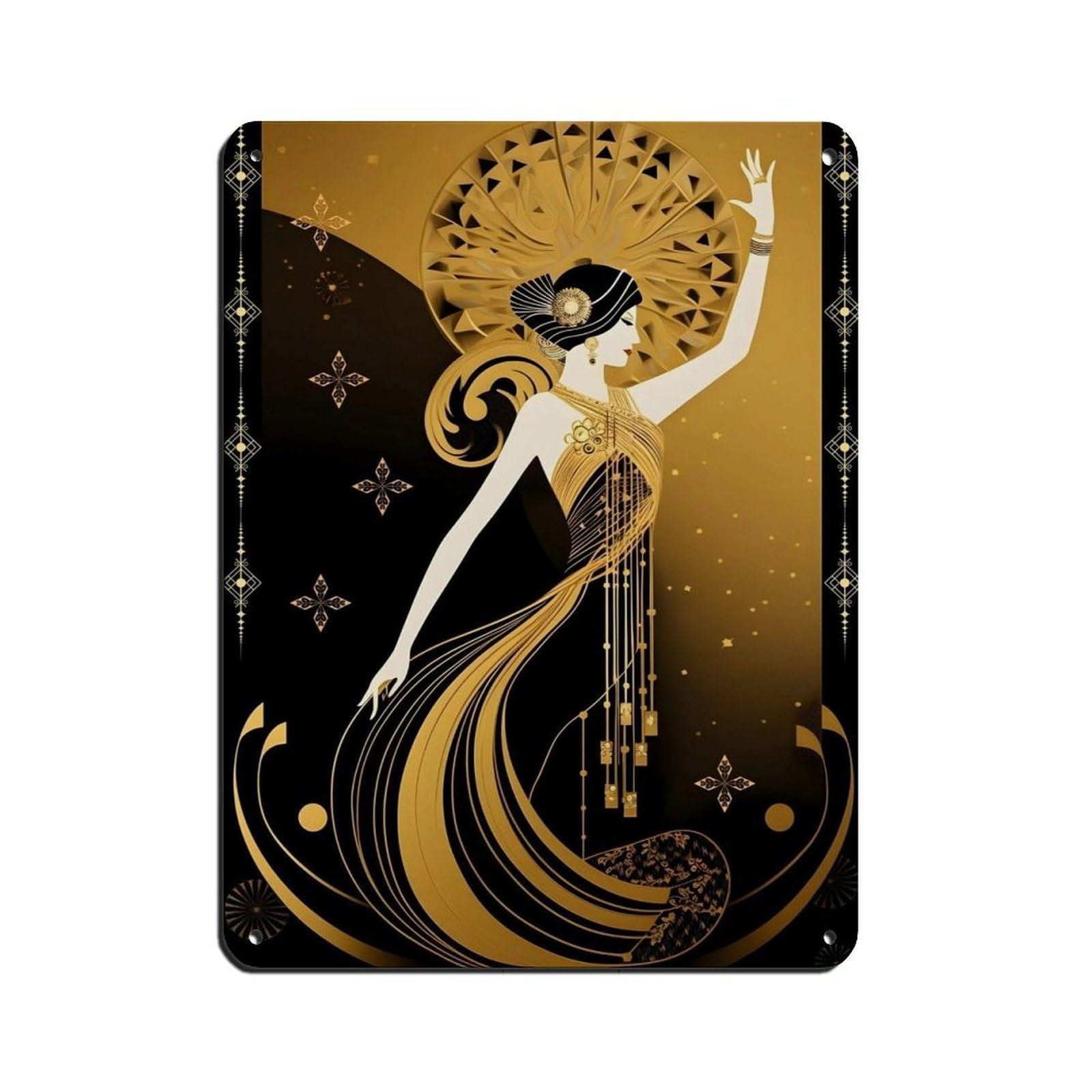 Gold Art Deco Poster,Vintage Art Deco (5) Retro Poster Metal Tin Sign Chic Art Retro Iron Painting Bar People Cave Cafe Family Garage Poster Wall Decoration 12x16inch(30x40cm)