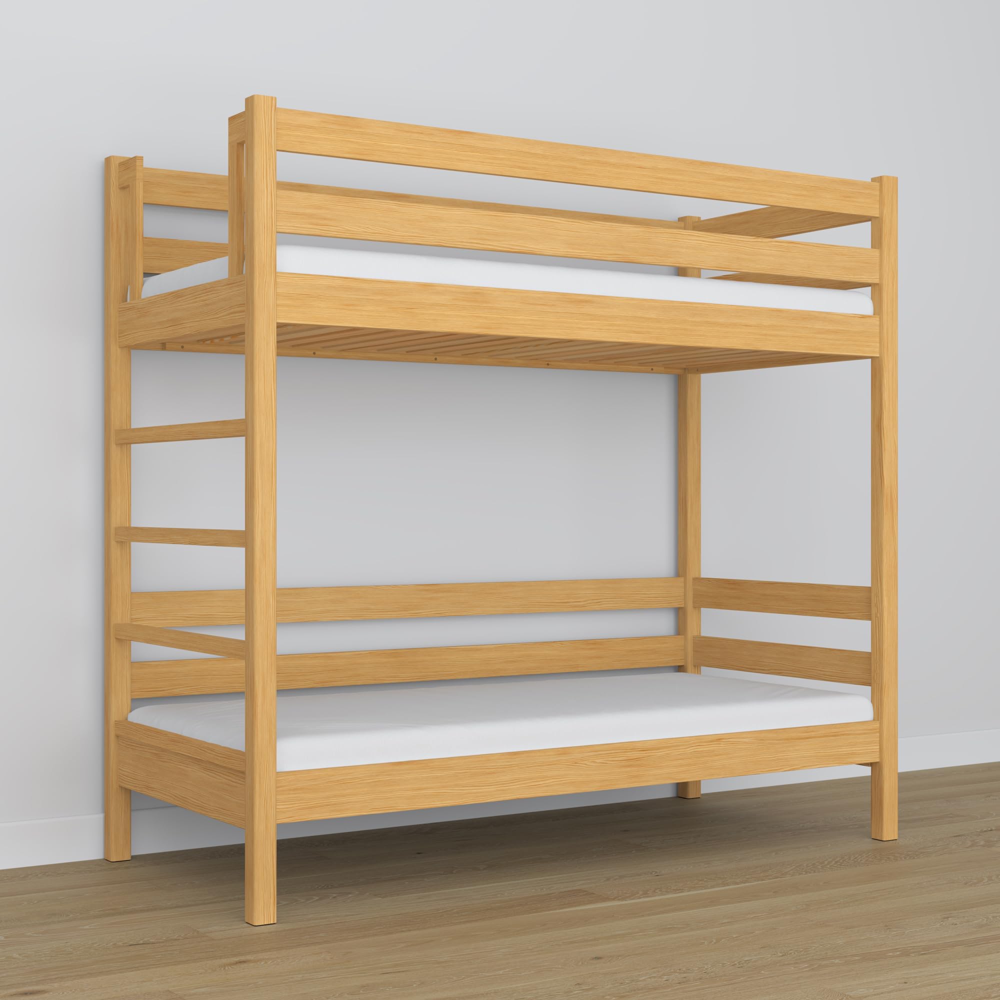 N03 Letto a castello 90x200, 100% Legno massello, Letto a soppalco per bambini e adulti, Vernici alta qualità ed ecologiche, 2 Strutture inclusa, Pino naturale