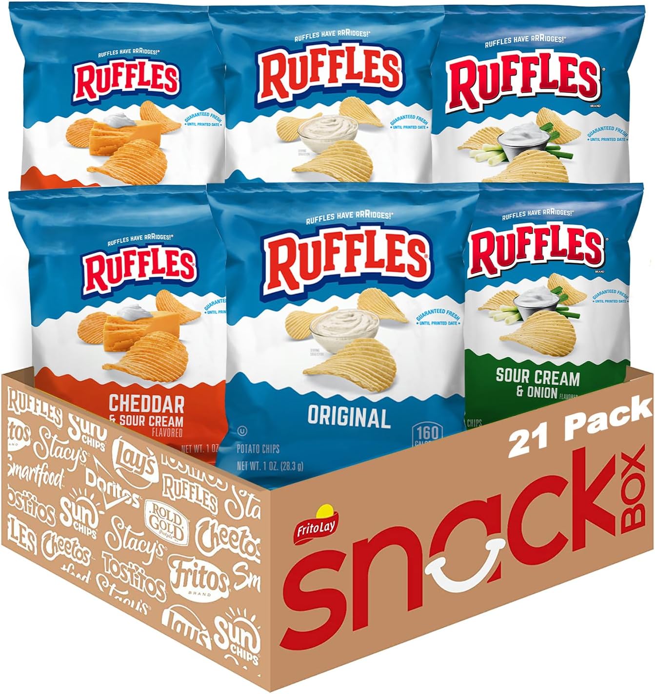 Potato Chips, 4 Flavor Variety Pack, 1 oz Bags (Pack of 21)