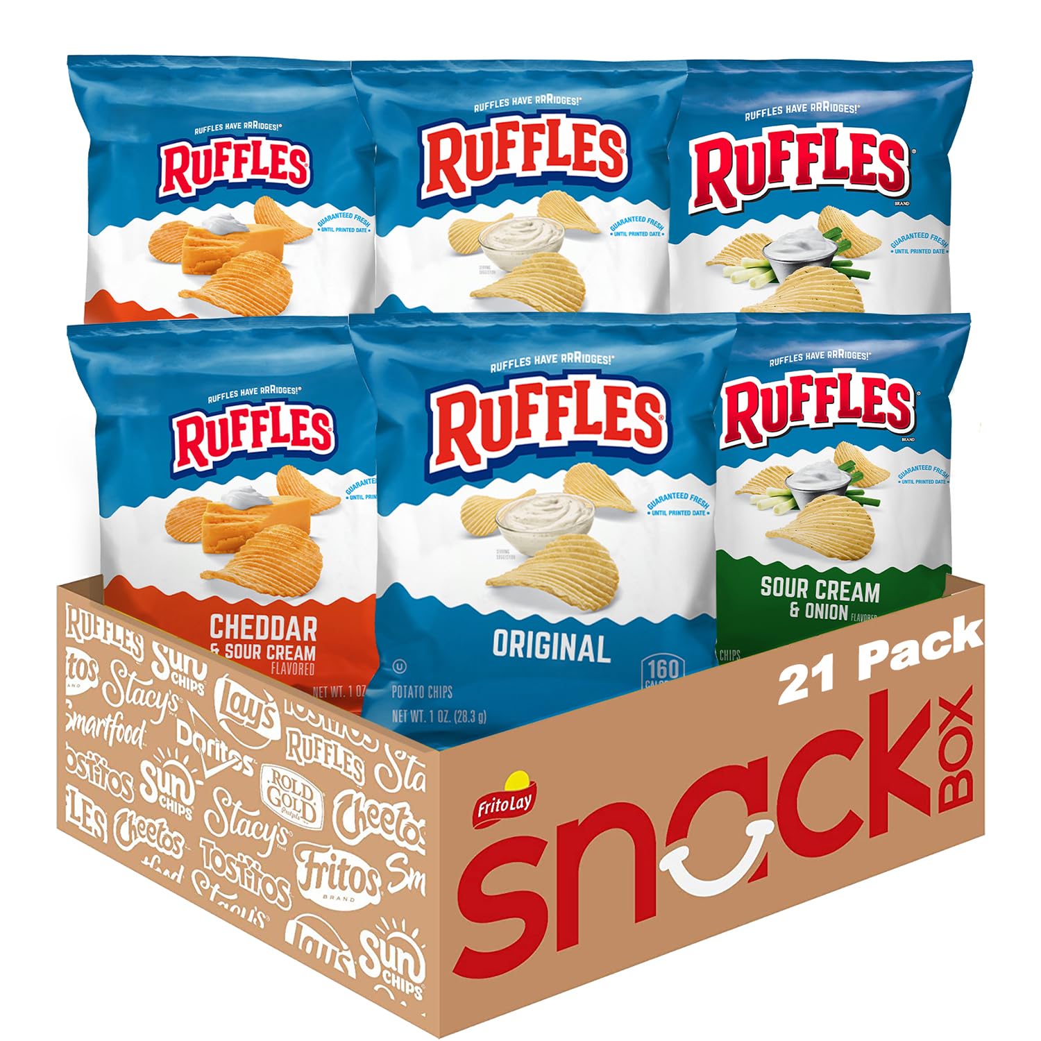 �️Ruffles Potato Chips, 3 Flavor Variety Pack, 1 oz Bags (Pack of 21) — grocery & food deal