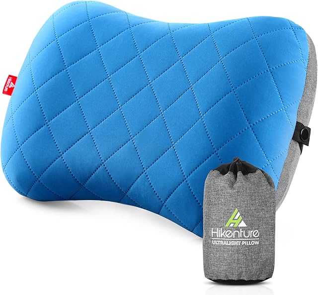 Hikenture Camping Pillow with Removable Cover - Ultralight Inflatable Pillow for Hiking,Backpacking - Upgrade Comfortable Ergonomic Air Pillow for Neck Support - Soft Travel Pillow in Car,Beach,Office