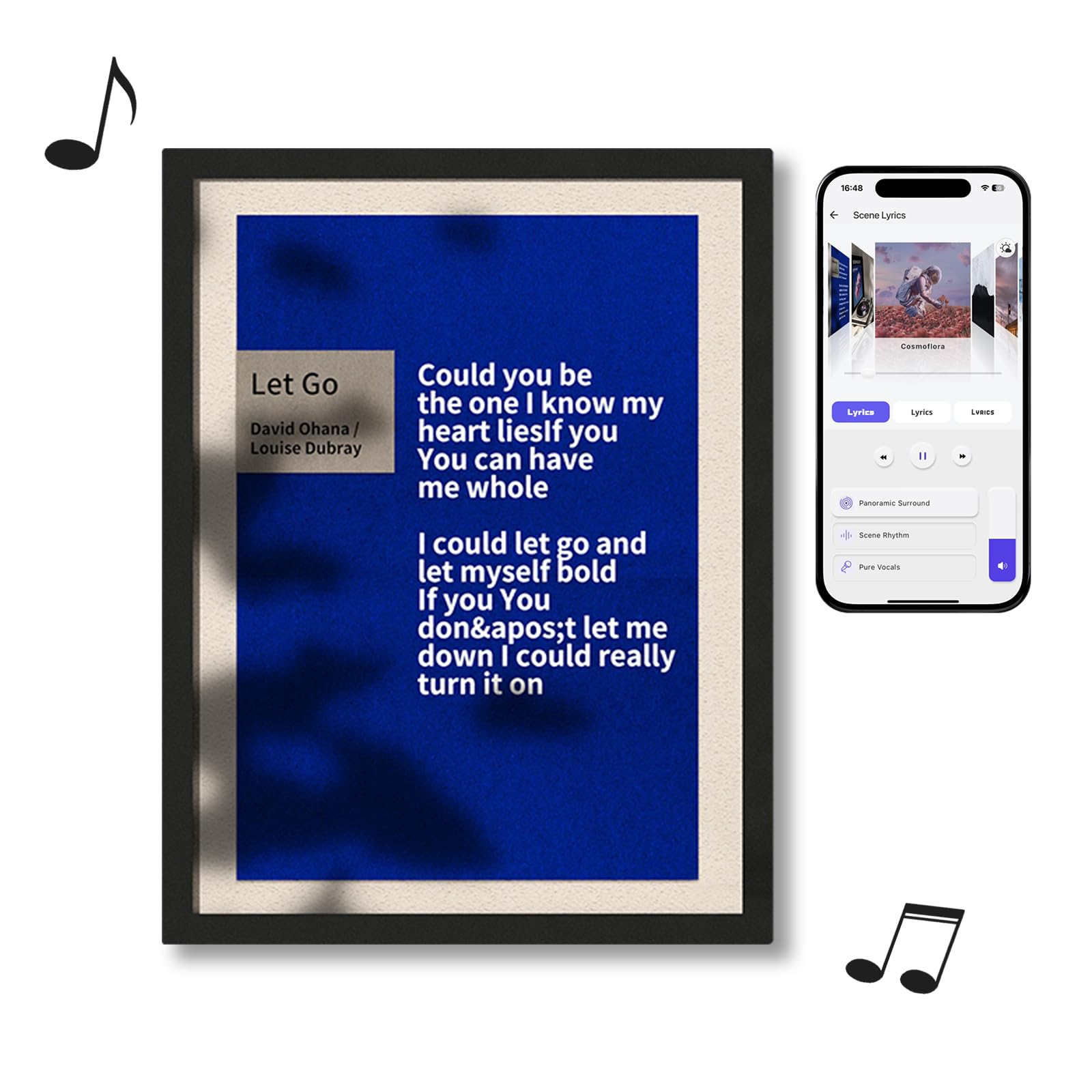 Gallery T2 - Altavoz Bluetooth con marco de música, estéreo de alta fidelidad 2.1, pantalla Wi-Fi 2K similar al papel con letras dinámicas, diseño de pared o mesa, compatible con Spotify
