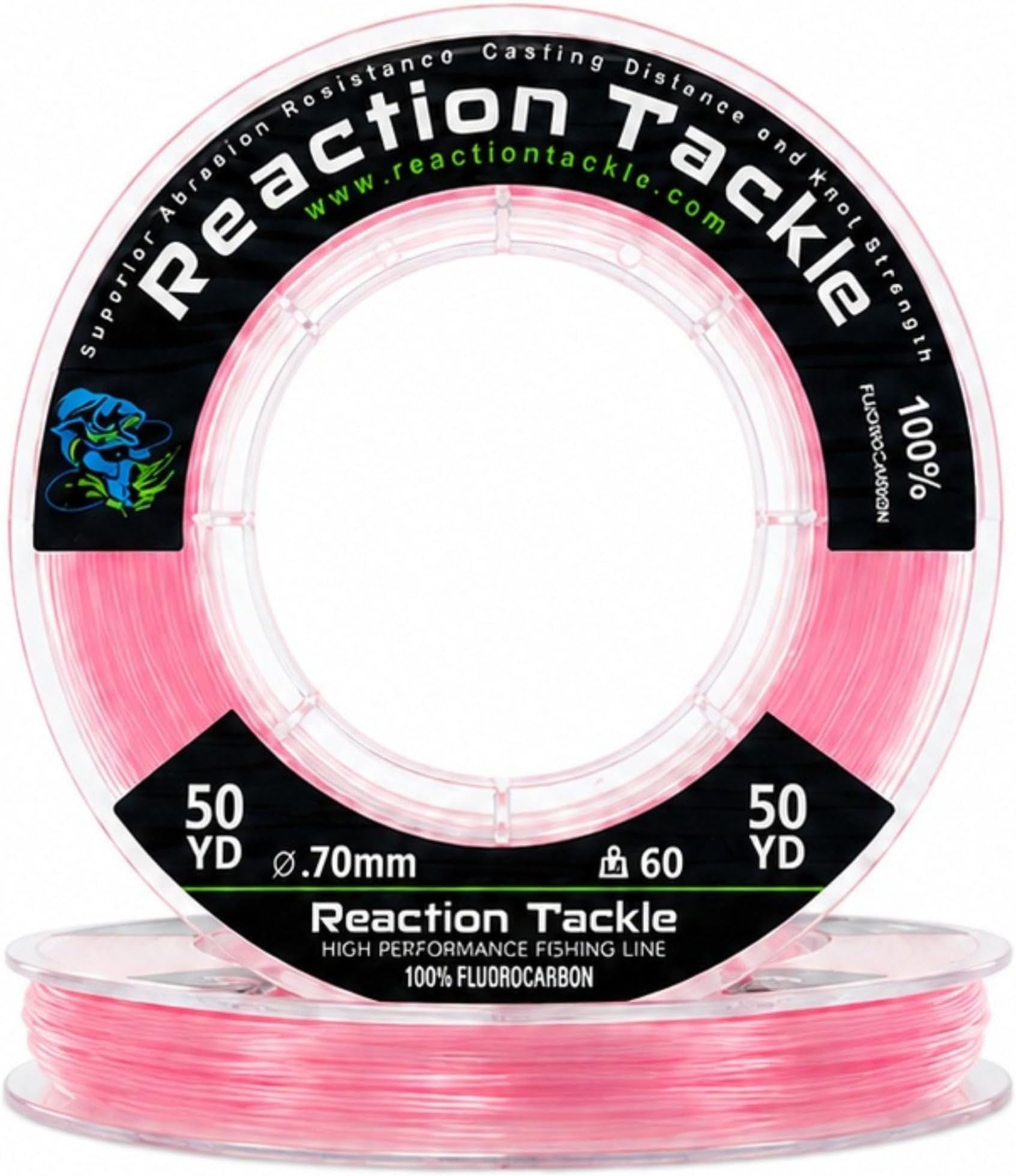 Reaction Tackle 100% Pure Fluorocarbon Fishing Line - High Strength, Abrasion-Resistant, Fast-Sinking, Virtually Invisible - Saltwater and Freshwater Leader Line