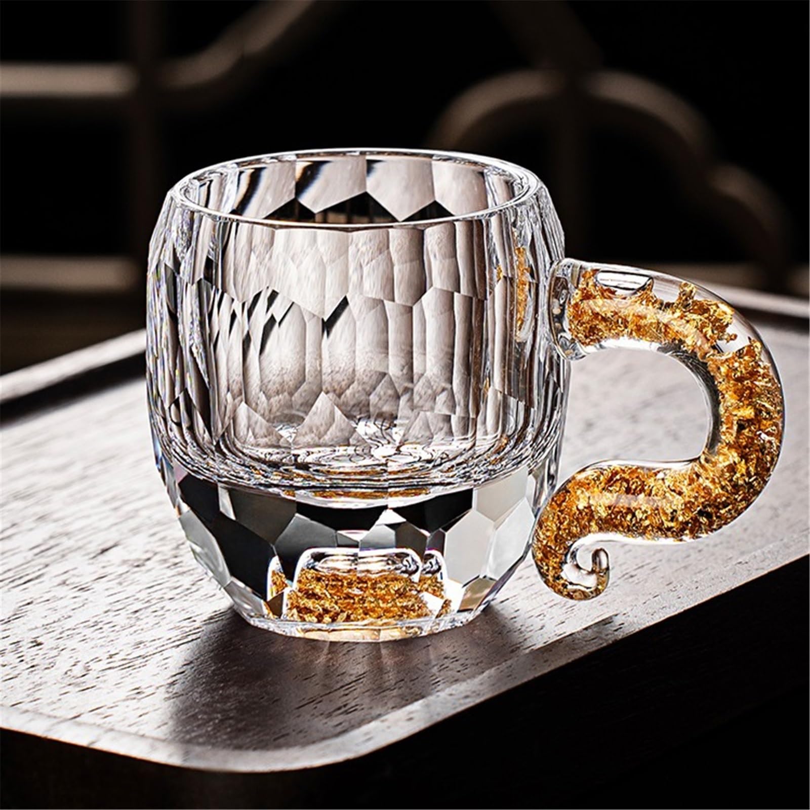 vaso de agua Tazas de té y café vidrio pequeñas con textura diamante, 60 ml(Gold)