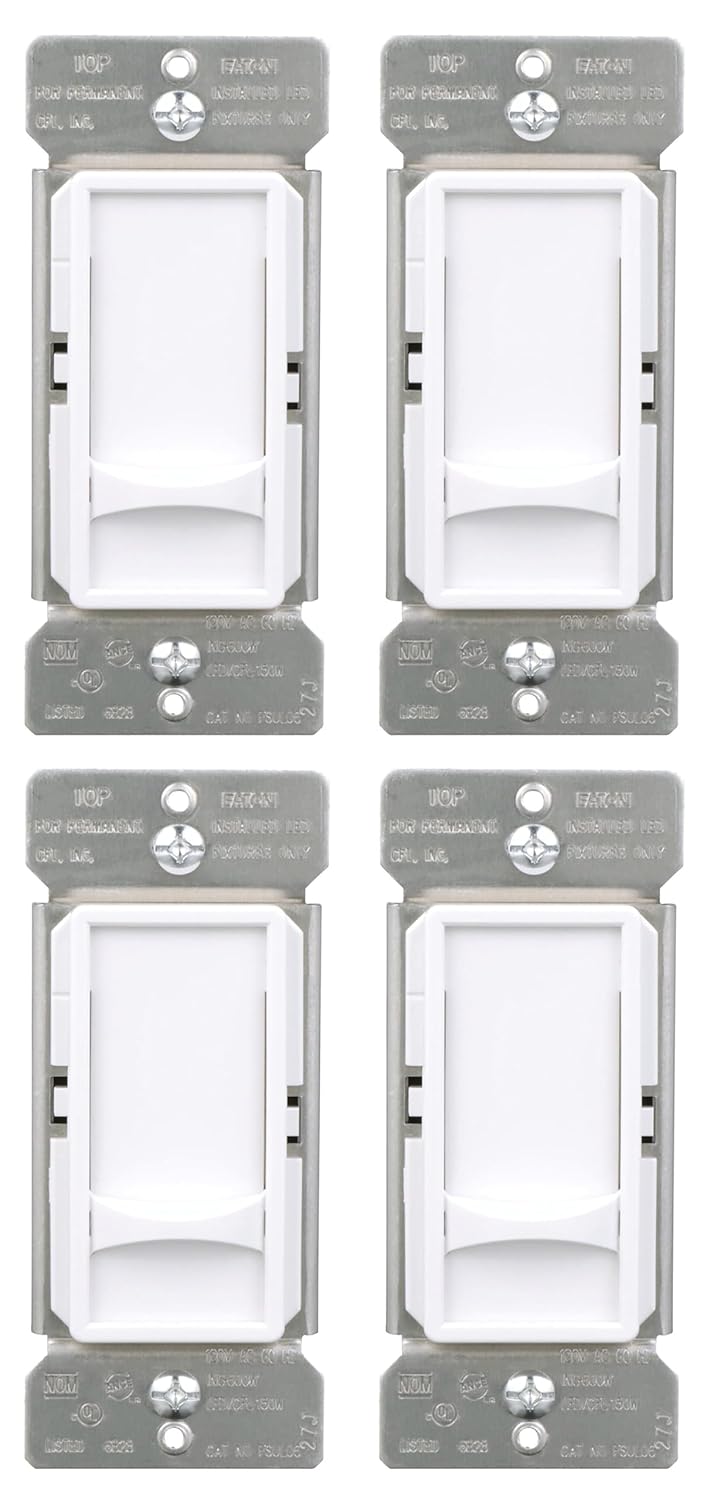 (Quantity of 4) Eaton Universal Full Slide Dimmer 120V, White
