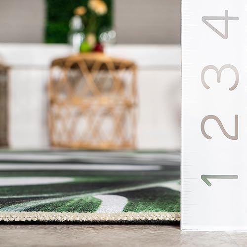 Miniatura 5 de nuLOOM Hanni Leaves - Alfombra lavable a máquina para interiores y exteriores, 5 x 8 pies, color verde
