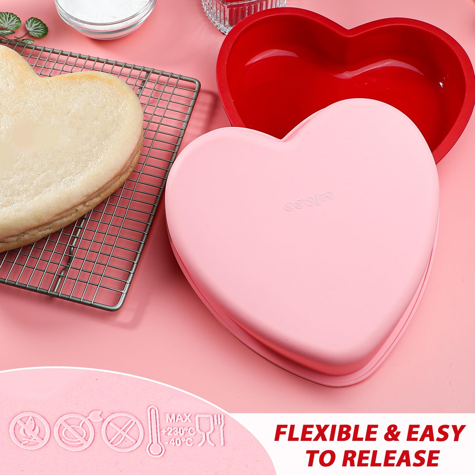 webake Heart Shaped Silicone Cake Mould 2 Pcs 8 inch Love Heart Cake Tins 20cm Baking Tray Cakes Pan for Cakes Pudding - Image 4