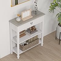 Vista 2 de Mesa consola blanca con cajón y estante de almacenamiento, mesa de sofá para entrada, sala de estar, pasillo